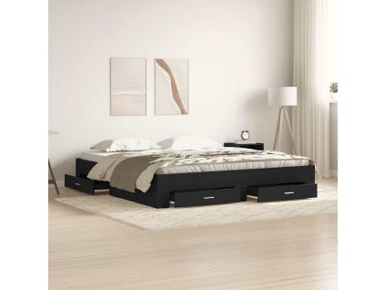 Rám postele se zásuvkou Černý dub 180 x 200 cm kompozitní dřevo 3333962