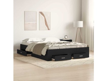 Rám postele se zásuvkou Černý dub 135 x 190 cm kompozitní dřevo 3333977