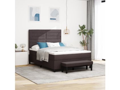 Postel s boxspringem s matrací & lavičkou tmavě hnědá 140x190 cm tkanina 3343991