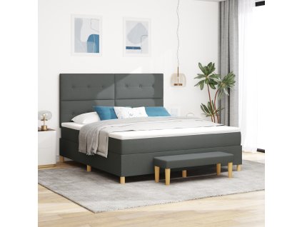 Postel s boxspringem a matrací a lavicí tmavě šedá 180x200 cm látka 3344087