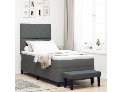 Postel s boxspringem s matrací & lavicí tmavě šedá 90x200 cm tkanina 3344115
