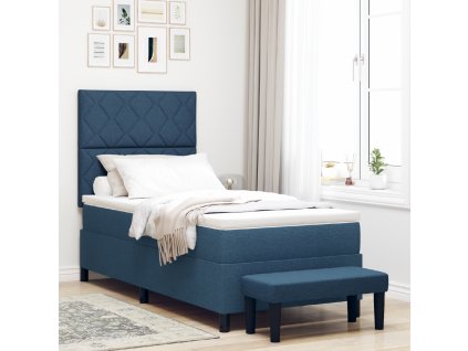 Postel s boxspringem s matrací & lavicí modrá 90x200 cm textil 3344120