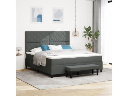 Postel s boxspringem, matrací a lavicí tmavě šedá 180x200 cm látka 3344164