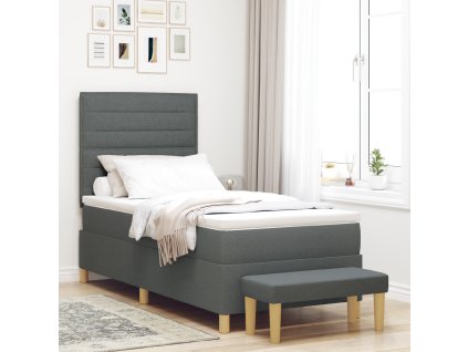 Postel s boxspringem s matrací a lavicí tmavě šedá 90x200 cm tkanina 3344192