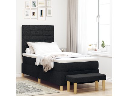 Postel s boxspringem s matrací a lavičkou černá 100x200 cm tkanina 3344200