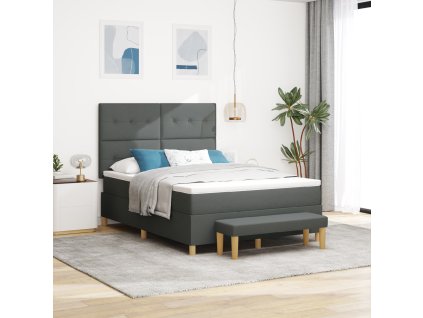 Postel s boxspringem a matrací a lavicí Šedá 140x200 cm Textilie 3344304