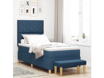 Postel s boxspringem s matrací a lavicí modrá 100x200 cm Tkanina 3344358