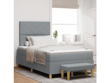 Postel s box springem s matrací a lavicí světle šedá 120x190 cm tkanina 3344359