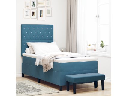 Postel s boxspringem s matrací & lavicí tmavě modrá 90x200 cm samet 3344424