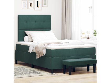 Boxspring postel s matrací & lavicí tmavě zelená 120x200 cm samet 3344507