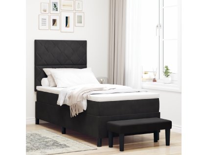 postel s boxspringem s matrací a lavicí černá 100x200 cm samet 3344560