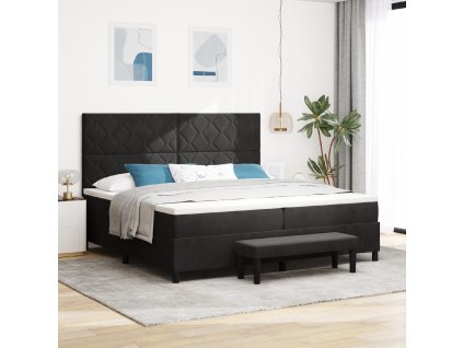 Postel s boxspringem s matrací a lavicí černá 200x200 cm samet 3344602