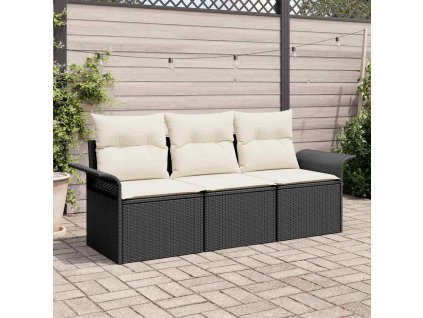 Set pohovek s polštářem 3 pcs Černá polyratan 3345217