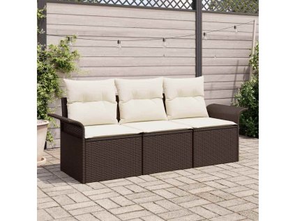 Set pohovek s polštářem 3 pcs Hnědá a krémová polyratan 3345218