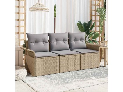 Set pohovek s polštářem 3 pcs Beige a šedá polyratan 3345220
