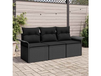 Set pohovek s polštářem 3 pcs Černá polyratan 3345223