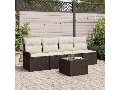 Set pohovek s polštářem 5 pcs Hnědá polyratan 3345228