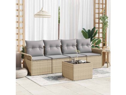 Set pohovek s polštářem 5 pcs Béžová polyratan 3345230