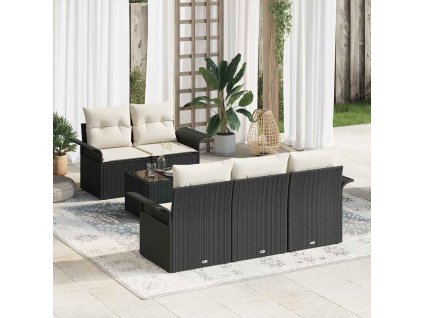Set pohovek s polštářem 6 pcs Černá polyratan 3345237