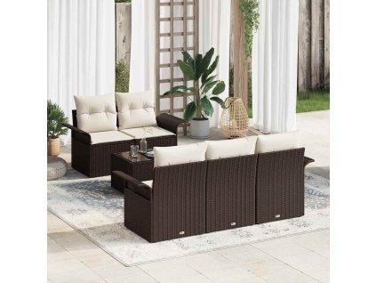 Set pohovek s polštářem 6 pcs Hnědá polyratan 3345238