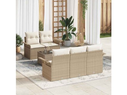 Set pohovek s polštářem 6 pcs Béžová polyratan 3345241