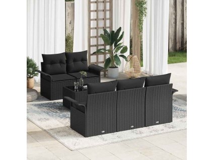 Set pohovek s polštářem 6 pcs Černá polyratan 3345243
