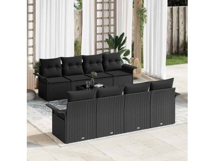 Sada zahradních pohovek s polštářem 9 pcs Černá polyratan 3345293