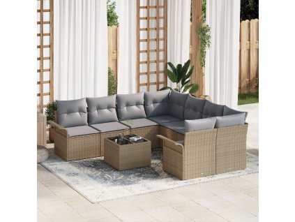 9dílný zahradní sofa set s polštáři béžový poly ratan 3345300