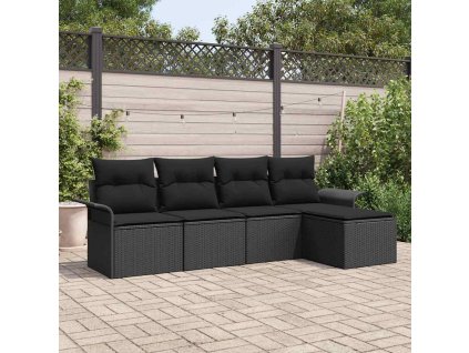 Sada zahradních pohovek s polštářem 5 pcs Černá Poly ratan 3345323