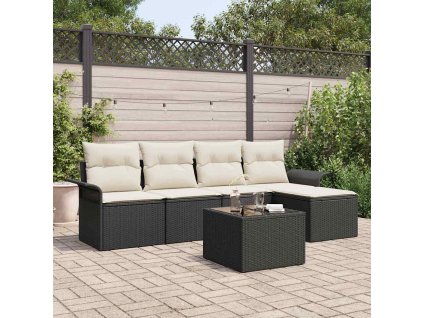 Sada zahradních pohovek s polštářem 6 pcs Černá Poly ratan 3345327