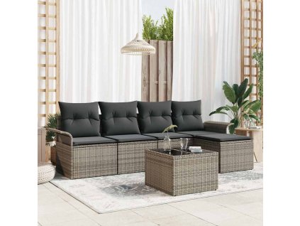 Sada zahradních pohovek s polštářem 6 pcs Šedá Poly ratan 3345329