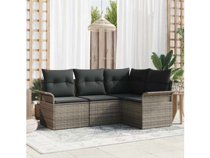 Sada zahradních pohovek s polštářem 4 pcs Šedá polyratan 3345339