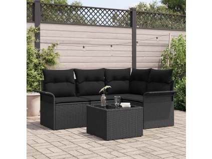 Sada zahradních pohovek s polštářem 5 pcs Černá polyratan 3345353