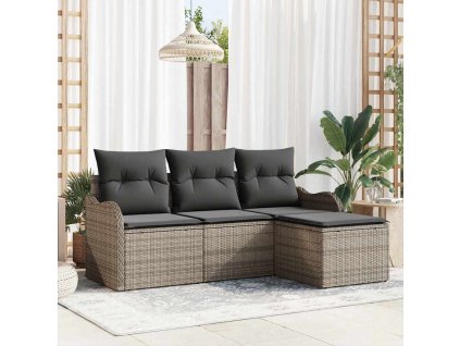 Sada zahradních pohovek s polštářem 4 pcs Šedá Poly ratan 3345649