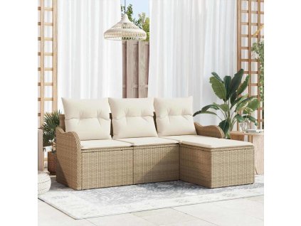 Sada zahradních pohovek s polštářem 4 pcs Béžová polyratan 3345651