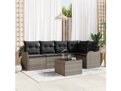 Sada zahradních pohovek s polštářem 6 pcs Šedá Poly ratan 3345709