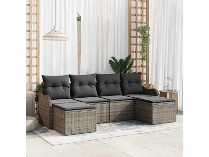 Sada zahradních pohovek s polštářem 6 pcs Šedá Poly ratan 3345809