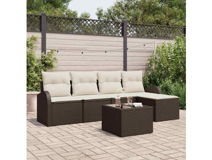 Sada zahradních pohovek s polštářem 6 pcs Hnědá Poly ratan 3346008