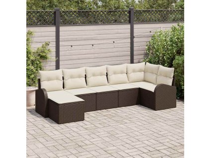 Sada zahradních pohovek s polštářem 7 pcs Hnědá Poly ratan 3346128