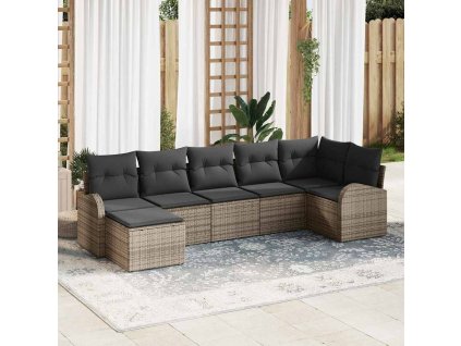 Sada zahradních pohovek s polštářem 7 pcs Šedá Poly ratan 3346129