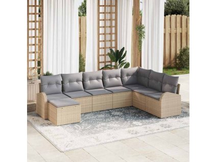 Sada zahradních pohovek s polštářem 8 pcs Béžová Poly ratan 3346160