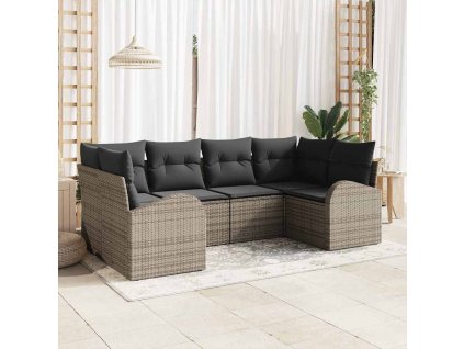 Sada zahradních pohovek s polštářem 6 pcs Šedá Poly Ratan 3346179