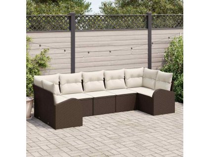 Sada zahradních pohovek s polštářem 7 pcs Hnědá Poly Ratan 3346188