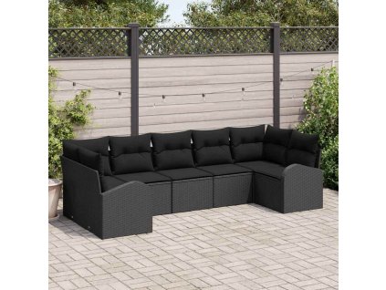 Sada zahradních pohovek s polštářem 7 pcs Černá Poly Ratan 3346193