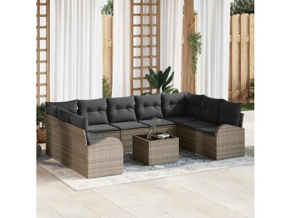 Set pohovek s polštářem 10 pcs Šedá Poly Ratan 3346209