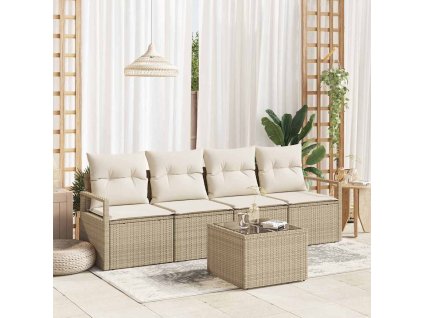 Set pohovek 5 pcs Béžová a krémová polyratan 3346251