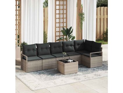 Set pohovek s polštářem 7 pcs Šedá polyratan 3346409