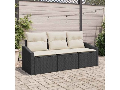Set pohovek s polštářem 3 pcs Černá polyratan 3346577