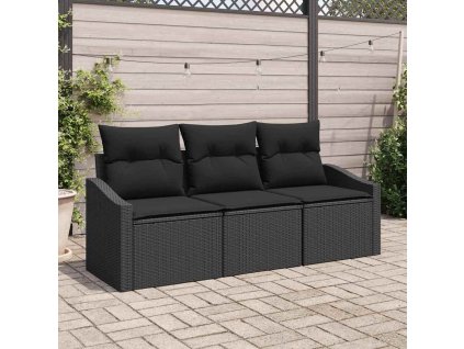 Set pohovek s polštářem 3 pcs Černá polyratan 3346583
