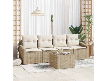 Set pohovek s polštářem 5 pcs Béžová a krémová polyratan 3346591